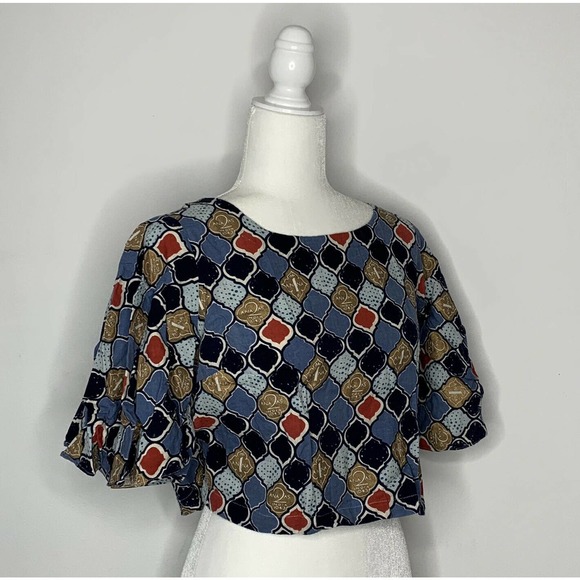 BOMBAY PAISLEY Cropped Short Sleeve Linen Blouse M - Picture 2 of 8